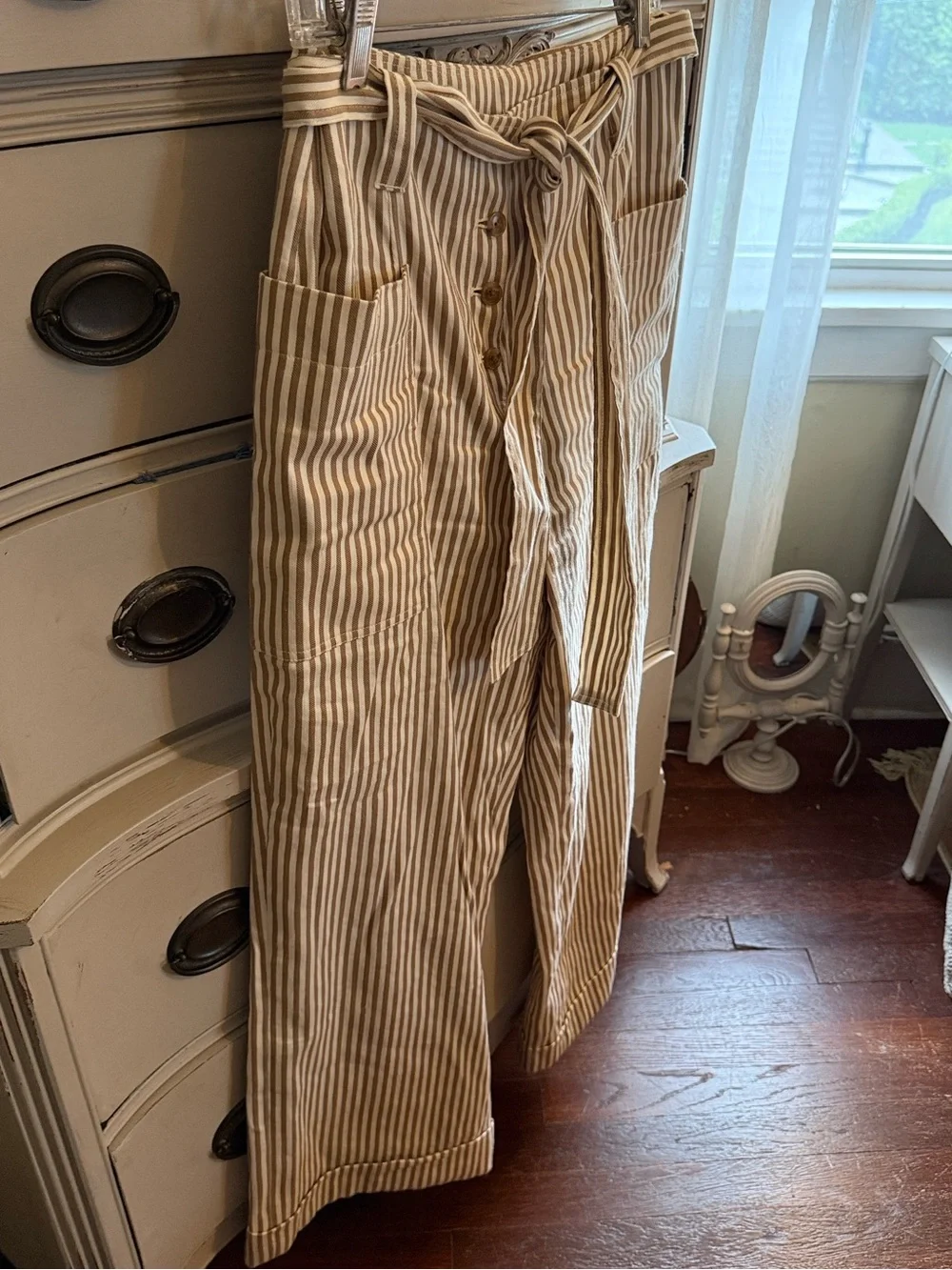 Tory Burch Gabriela Striped Gathered Tie Waist Linen Blend Pants 8